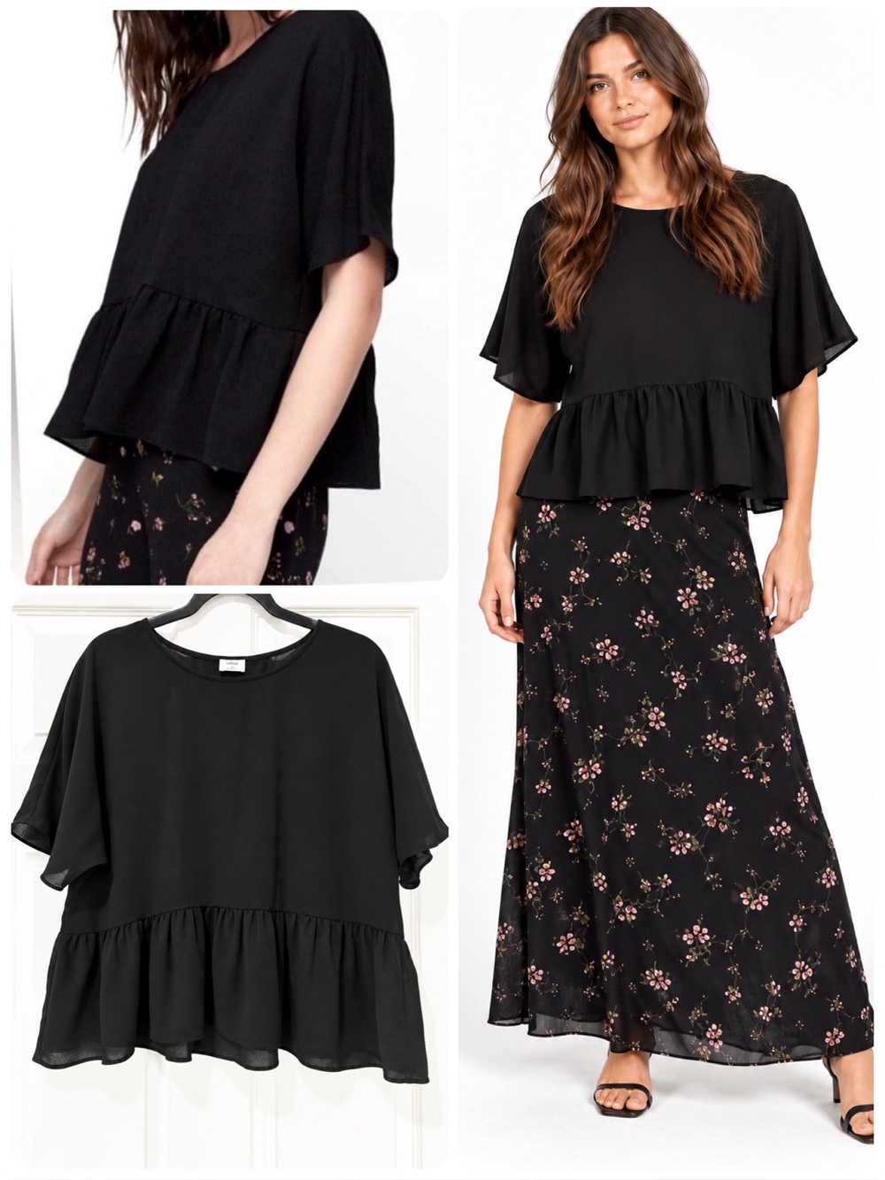 ARITZIA Wilfred MACEE Peplum Blouse Top Black Size Medium